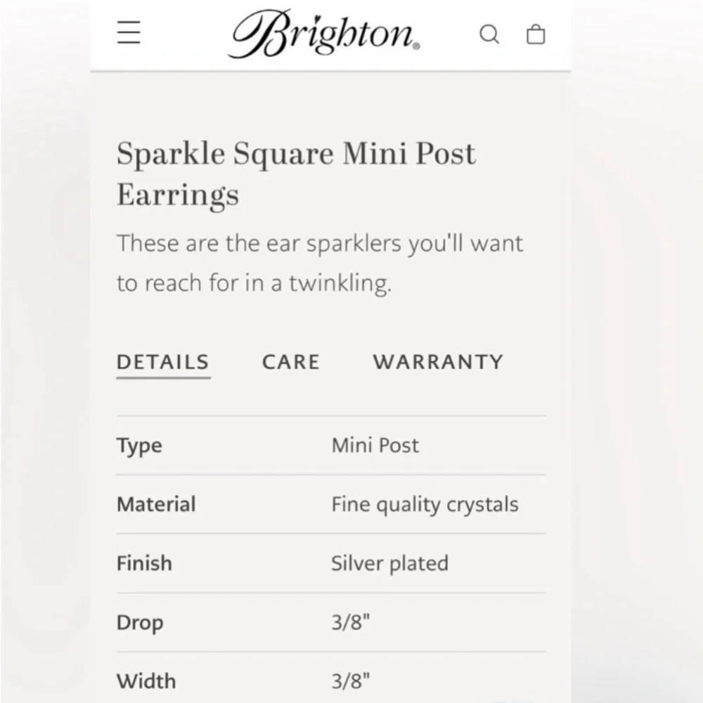 Brighton Silver Sparkle Square Earrings. New with tags, and gift bag. - Picture 7 of 8